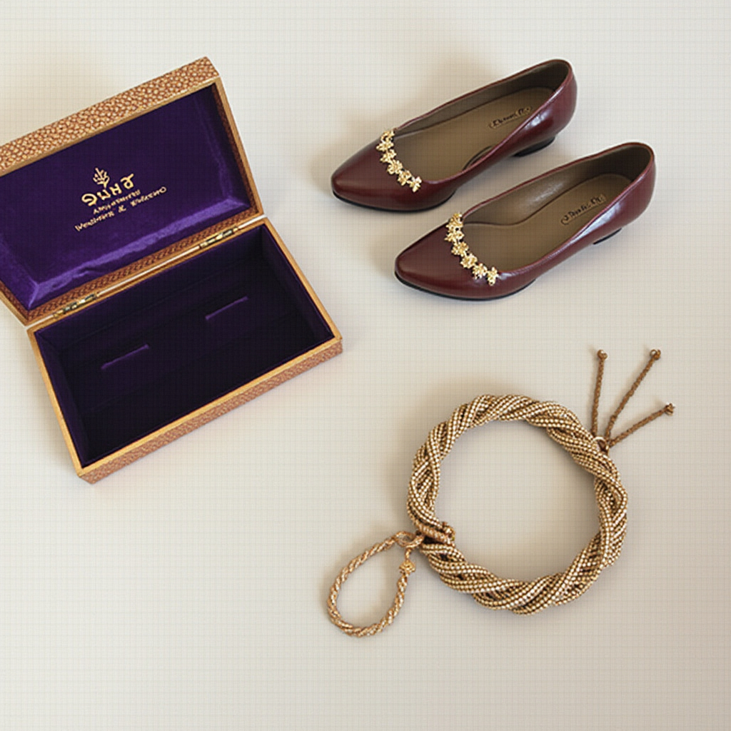 Luxury jewelry box with gold bracelet and accessories