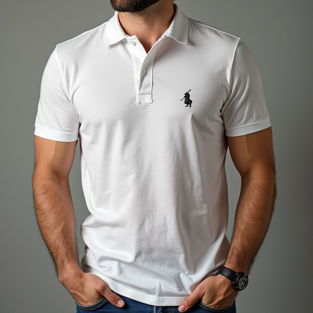 Luxury white polo with embroidered logo
