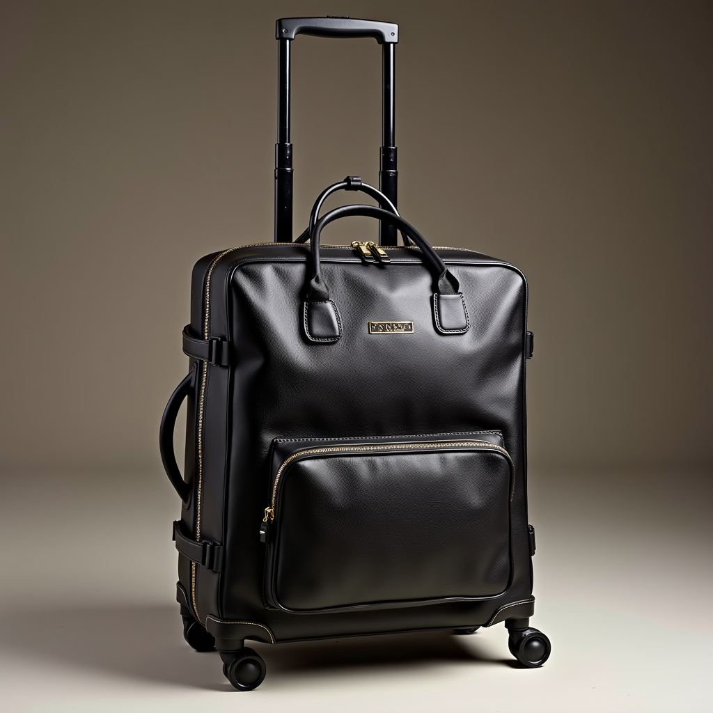 Close-up of high-quality trolley luggage material and hardware